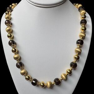 VERONESE Necklace 18k Gold Clad Sterling Silver & Smoky Quartz Italy 24" - 26"